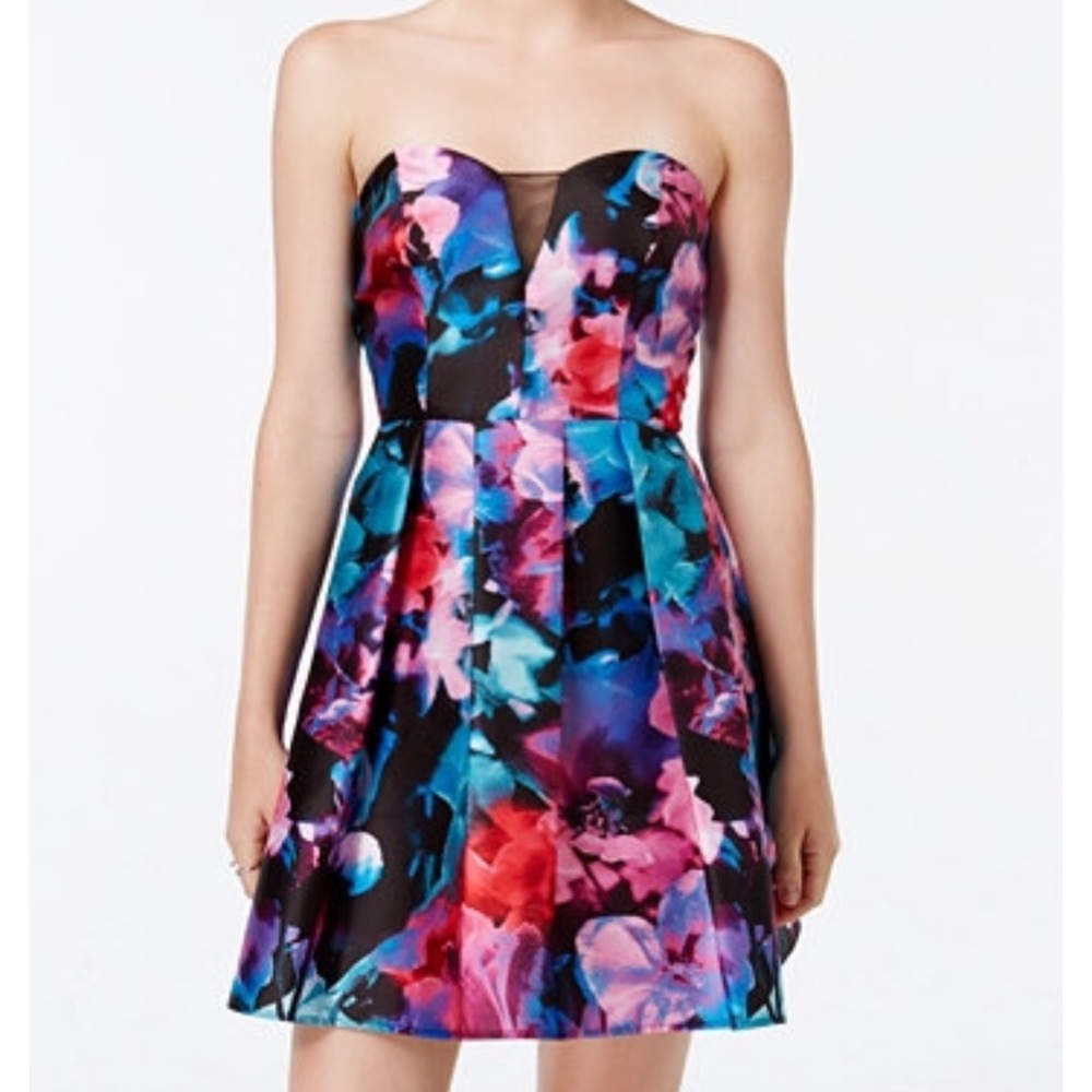 B Darlin Strapless Floral Fit & Flare Dress | Sweetheart Neckline | Party |